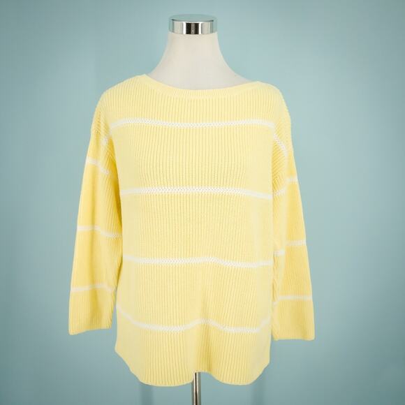 Talbots Plus Size 1X Yellow Stripe Print Boat Neck Pima Cotton Knit Sweater - Picture 1 of 5